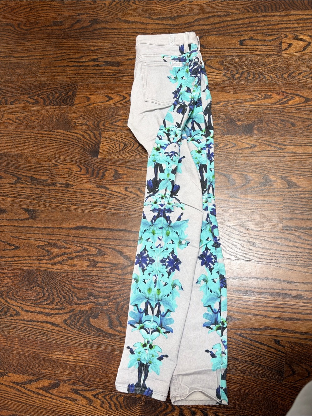 7 for all Mankind Floral Side-Panel Straight Jeans in Aqua and Navy